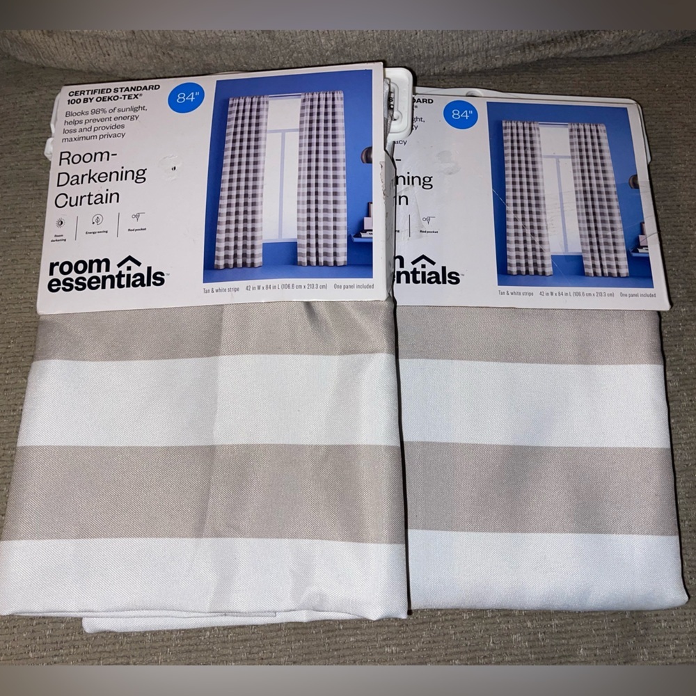 Room Essentials Tan and White Room-Darkening Curtains